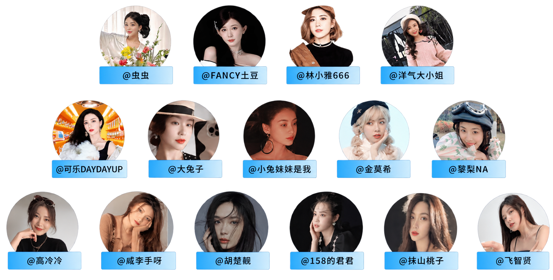 샹웨 소개서의 15명 메가 왕홍 프로필 라인업